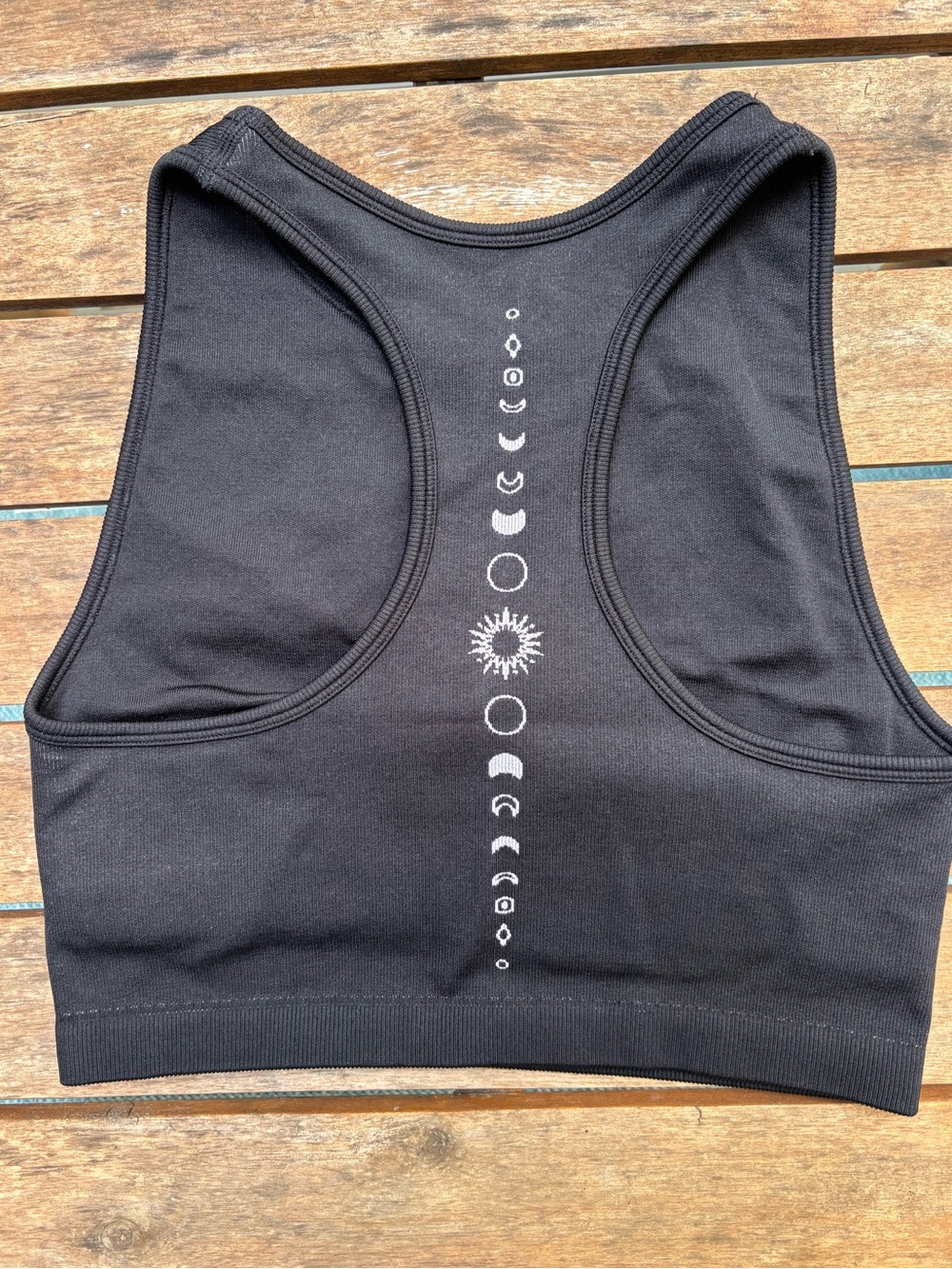 Spiritual Gangster Seamless Icon Black Racerback Sports Bra with Moon Phase